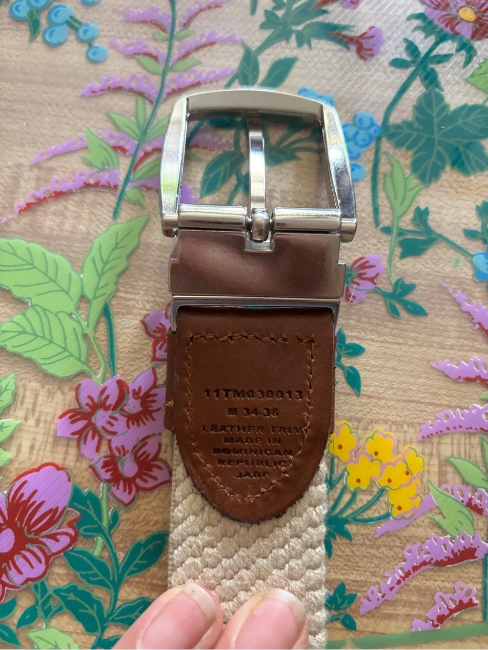 Tommy Bahama Brown Leather Belt with Cream Canvas Edge Reversible